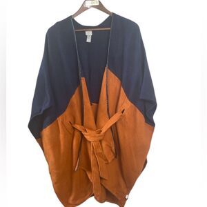 A NEW DAY orange navy poncho coverup tie closure // OSFM